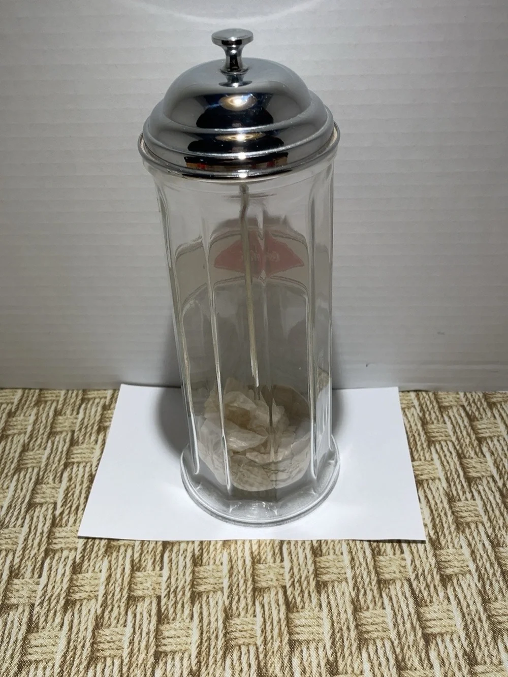 Coca-Cola Glass Straw Dispenser Chrome Lid Soda Fountain Diner Style Made USA